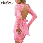 New Hollow Out Lace Dress Women Sexy Backless Vestidos De Festa 2018 Bow Tied Robe Femme Deep V Neck Halter Party Dresses C63