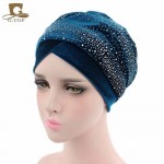 New Luxury Women Velvet Turban Headband Diamante Studded  Extra Long Velvet Turban Head Wraps Hijab Head Scarf Turbante