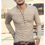 New Men Henley Shirt 2016 new Tee Tops Long Sleeve Stylish Slim Fit T-shirt Button placket Casual men Outwears Popular Design
