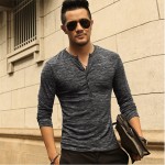 New Men Henley Shirt 2016 new Tee Tops Long Sleeve Stylish Slim Fit T-shirt Button placket Casual men Outwears Popular Design