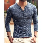 New Men Henley Shirt 2016 new Tee Tops Long Sleeve Stylish Slim Fit T-shirt Button placket Casual men Outwears Popular Design