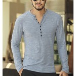 New Men Henley Shirt 2016 new Tee Tops Long Sleeve Stylish Slim Fit T-shirt Button placket Casual men Outwears Popular Design