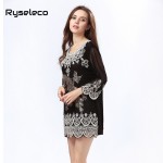 New OEM Factory Sale Women Summer Autumn Vintage Retro Rope Embroidery Heart Paisley Sequined Peacock Mini Shirt Dresses Party