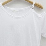 New Solid camisetas Summer Cotton t-shirt Fashion Tops 2017 Punk Rock tee shirt femme Off the Shoulder Strap T Shirt Women C487