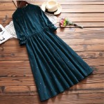 New Spring Autumn Mori Girl Maxi Long Dress Stand Collar Corduroy Women Green Vestidos Full Sleeve Printed Elegnat Slim Dresses 