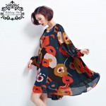 New Spring Dress Plus Size Tops Woman Chiffon Dress Long Sleeve Clothes Floral Print Loose Vintage Lady Casual Fashion Dress