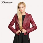 New Spring Fashion Faux Leather Oblique Zipper Jacket  Turn-down Collar  Long Sleeves Women's  Popular Short Coat
