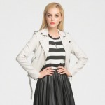 New Spring Fashion Faux Leather Oblique Zipper Jacket  Turn-down Collar  Long Sleeves Women's  Popular Short Coat