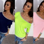 New Spring Sexy Women Long Sleeve Loose Casual Off Shoulder Tees T shirt Tops Multicolor Female Plus Size T-shirt