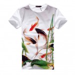 New Style Mens T Shirt Fashion Goldfish Print T Shirt Men Chinese Style Short Sleeve Slim Fit Casual Tee Shirt Men Plus Size 6XL