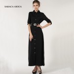 New Style Slim Floor Length Button Long Dress Women Spring Autumn Long Sleeve Fashion Brief Black Dresses Muslim Ladies