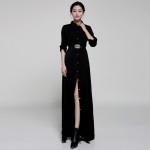 New Style Slim Floor Length Button Long Dress Women Spring Autumn Long Sleeve Fashion Brief Black Dresses Muslim Ladies