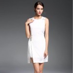 New Summer 2017 Women Pearl Split White Dress Vestido De Verano Sleeveless Black Casual Woman Dress Tunique Femme Robe 71759