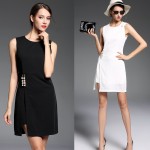 New Summer 2017 Women Pearl Split White Dress Vestido De Verano Sleeveless Black Casual Woman Dress Tunique Femme Robe 71759