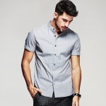 New Summer Fashion Mens Dress Shirts 100% Cotton Brand Clothing Black Gray Man's Wear Slim Short Sleeve Male Clothes