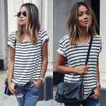 New Summer Women Tops O-Neck T-Shirt Short Sleeve Striped T Shirts Tees Blusas Femininas Free Shipping S M L XL Plus Size
