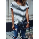 New Summer Women Tops O-Neck T-Shirt Short Sleeve Striped T Shirts Tees Blusas Femininas Free Shipping S M L XL Plus Size