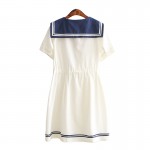New Summer ladies sailor collar cat embroidery white dress preppy style dresses Girl casual vestidos 