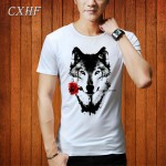 New Summer men's T-shirts casual O-Neck Plus Size white Wolf T-shirts for men fashion short sleeve 2017 trend men's clothing