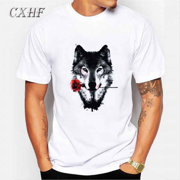 New Summer men's T-shirts casual O-Neck Plus Size white Wolf T-shirts for men fashion short sleeve 2017 trend men's clothing