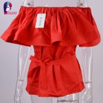 New Summer style 2017 Hot Slash Neck Tube Women Shirt with Ruffles Sexy  Blusas Off shoulder beach tops party top with belt