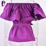 New Summer style 2017 Hot Slash Neck Tube Women Shirt with Ruffles Sexy  Blusas Off shoulder beach tops party top with belt