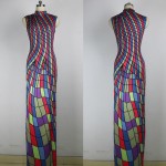 New Vintage Sleeveless Plaid Long Print Dresses Turtleneck Autumn Women Maxi Dress Vestidos