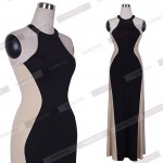 New Women Cocktail Party Contrast Color Block Elegant Temperament Bodycon Maxi Long Dress XS-XXL 639