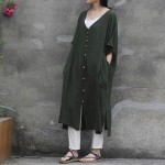 New Women Linen Raglan Short Sleeve Dress Literary 2018 Summer V Neck Single Breasted Cardigan Robe Loose Plus Size Casual Dress