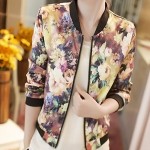 New Women Spring Jackets Short Tops 2016 Long Sleeve Floral Print Coat Vintage Latest Women Clothing Bomber