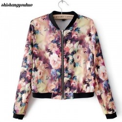 New Women Spring Jackets Short Tops 2016 Long Sleeve Floral Print Coat Vintage Latest Women Clothing Bomber