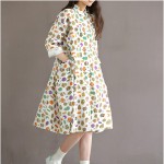 New autumn elbise  women  dress . Loose cotton long-sleeved Art moon owl print dress. Fashion wild spring dresses