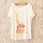 New fashion Batwing harajuku beautiful ice cream print t-shirt women 2015 summer High quality women loose tops tees