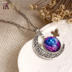 New fashion Moon Statement Necklace Glass Galaxy metal pendant necklaces necklace Sweater chain Decoration Jewelry choker