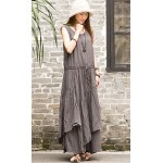 New fashion Summer women cotton linen multilayer bottom vest dress sleeveless irregular long dresses for gril 85130