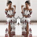 New fashion women dress spring summer print slash neck off shoulder bohemian beach casual long women split clothing,HH0113