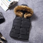 New for winter fur collar vest down Joker cotton hooded vest women's vestidos waistcoat