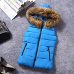 New for winter fur collar vest down Joker cotton hooded vest women's vestidos waistcoat