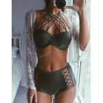 New high waist bandage bikini high neck halter bikini push up high waist swimwear bandage padded swimsuit halter bathing suit