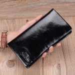 New soft Oil wax genuine leather men wallet long designer male clutch Luxury brand men wallets zipper coin purse phone Bags 