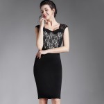 New style Summer Patchwork Sheath Women's Lace pencil Sleeveless Casual work office  Bodycon women Midi sexy dress b291