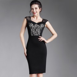 New style Summer Patchwork Sheath Women's Lace pencil Sleeveless Casual work office  Bodycon women Midi sexy dress b291