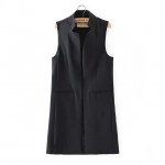 New stylish spring/summer women stand collar long suit vest black white dark blue with two pockets