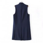 New stylish spring/summer women stand collar long suit vest black white dark blue with two pockets