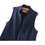 New stylish spring/summer women stand collar long suit vest black white dark blue with two pockets