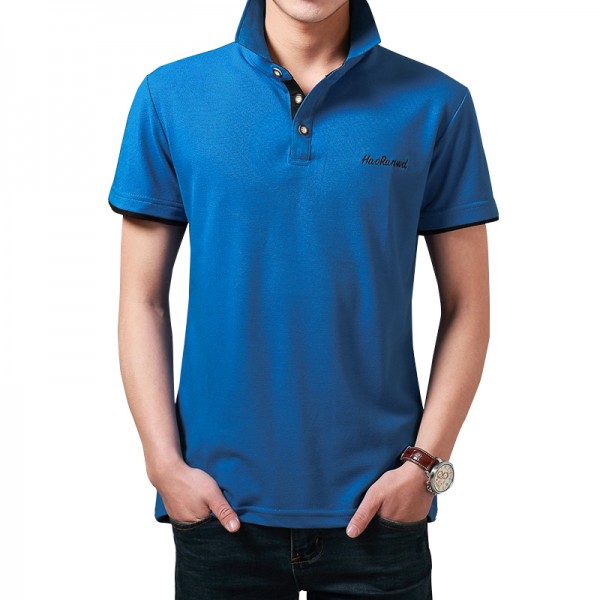 New summer men t-shirt Casual turn-down collar short sleeve t shirt men Comfortable tshirt Solid color embroidery decorate L499