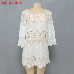 New women lace beach dress splice casual white mini dresses sexy hot hollow out vestidos femininos 2017 solid swimwear output