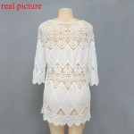 New women lace beach dress splice casual white mini dresses sexy hot hollow out vestidos femininos 2017 solid swimwear output