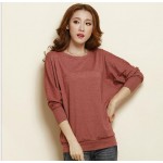New women's fashion long-sleeved T-shirt bottoming shirt loose bat sleeve Free Shipping