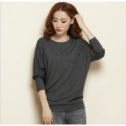 New women's fashion long-sleeved T-shirt bottoming shirt loose bat sleeve Free Shipping